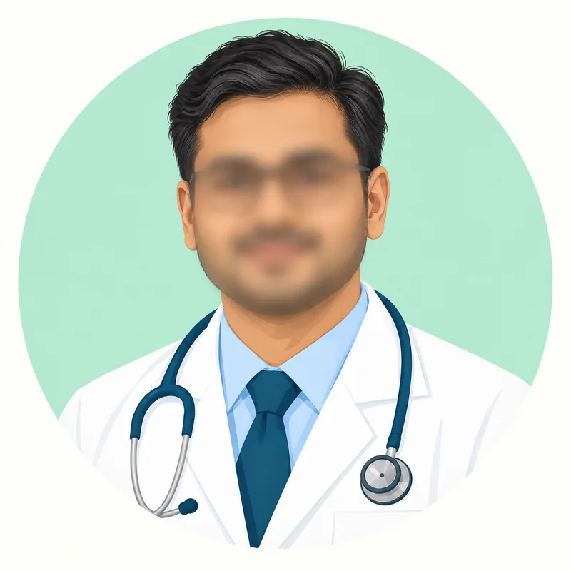 Young illustrated male doctor with privacy-blurred face representing Dr. Jahangir