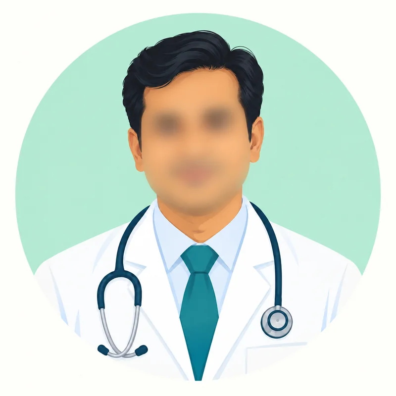 Young illustrated male doctor with privacy-blurred face representing Dr. S. Maheboob